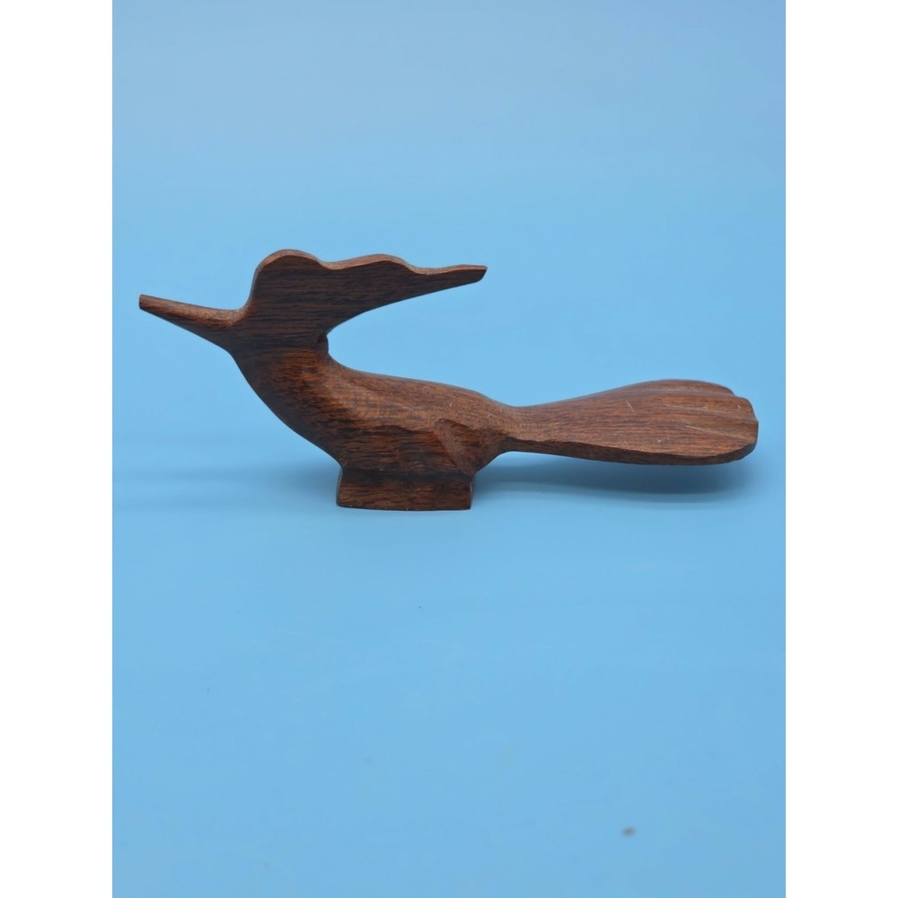 Vintage Road Runner Hand Carved Wood Desk Trinket Decor